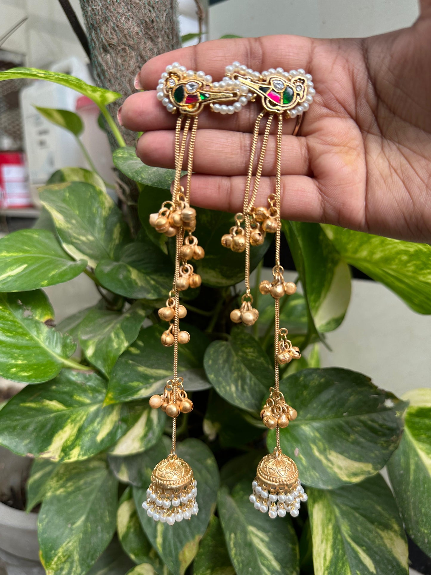 Royal Gold-Plated Jhumka Earrings with Pearl Drops