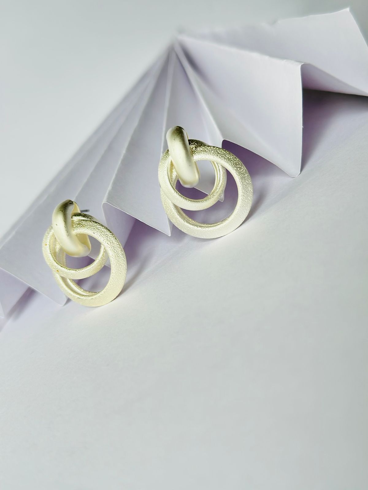Dual Circle Rose Metallic Stud Earrings