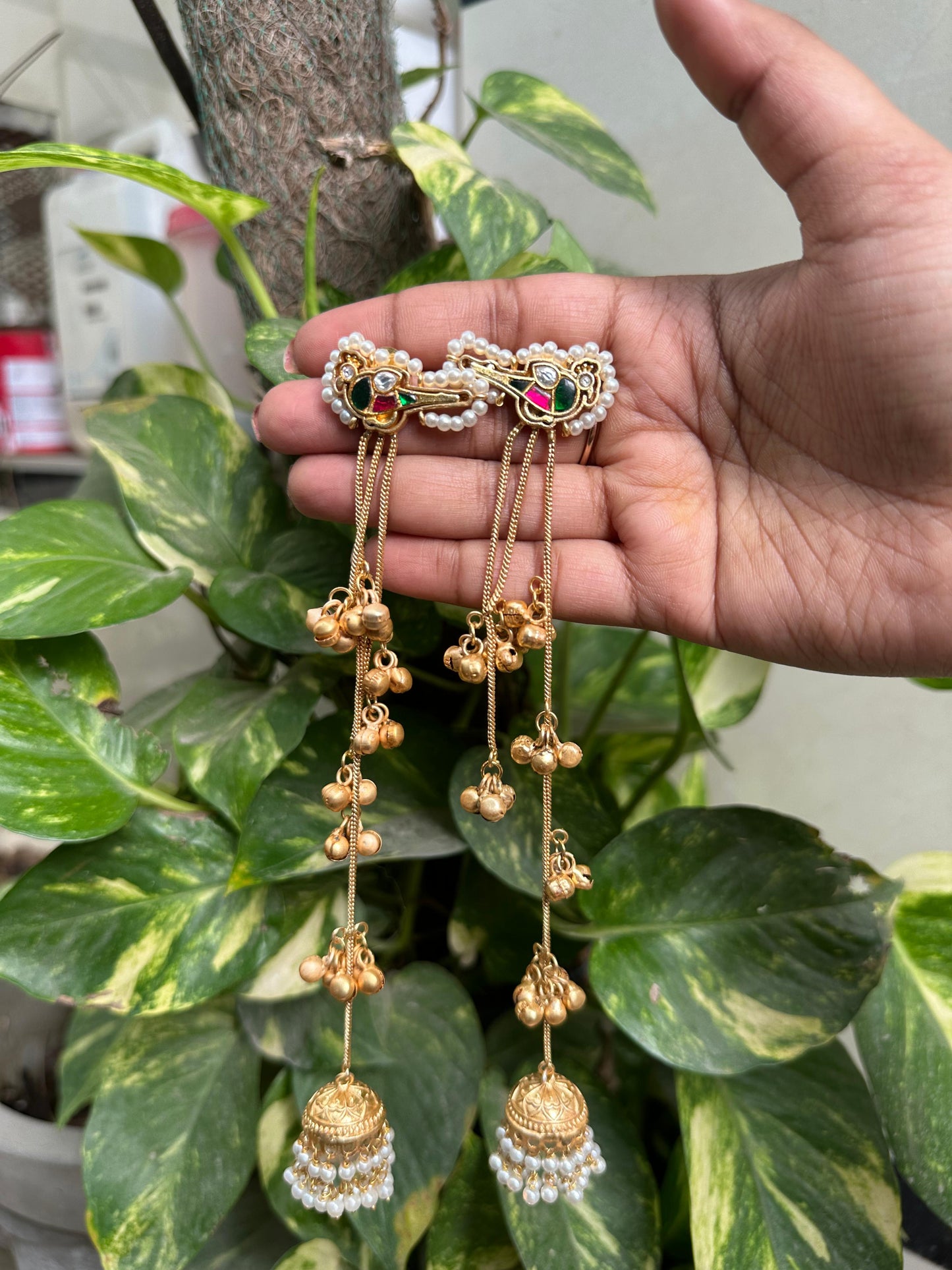 Royal Gold-Plated Jhumka Earrings with Pearl Drops