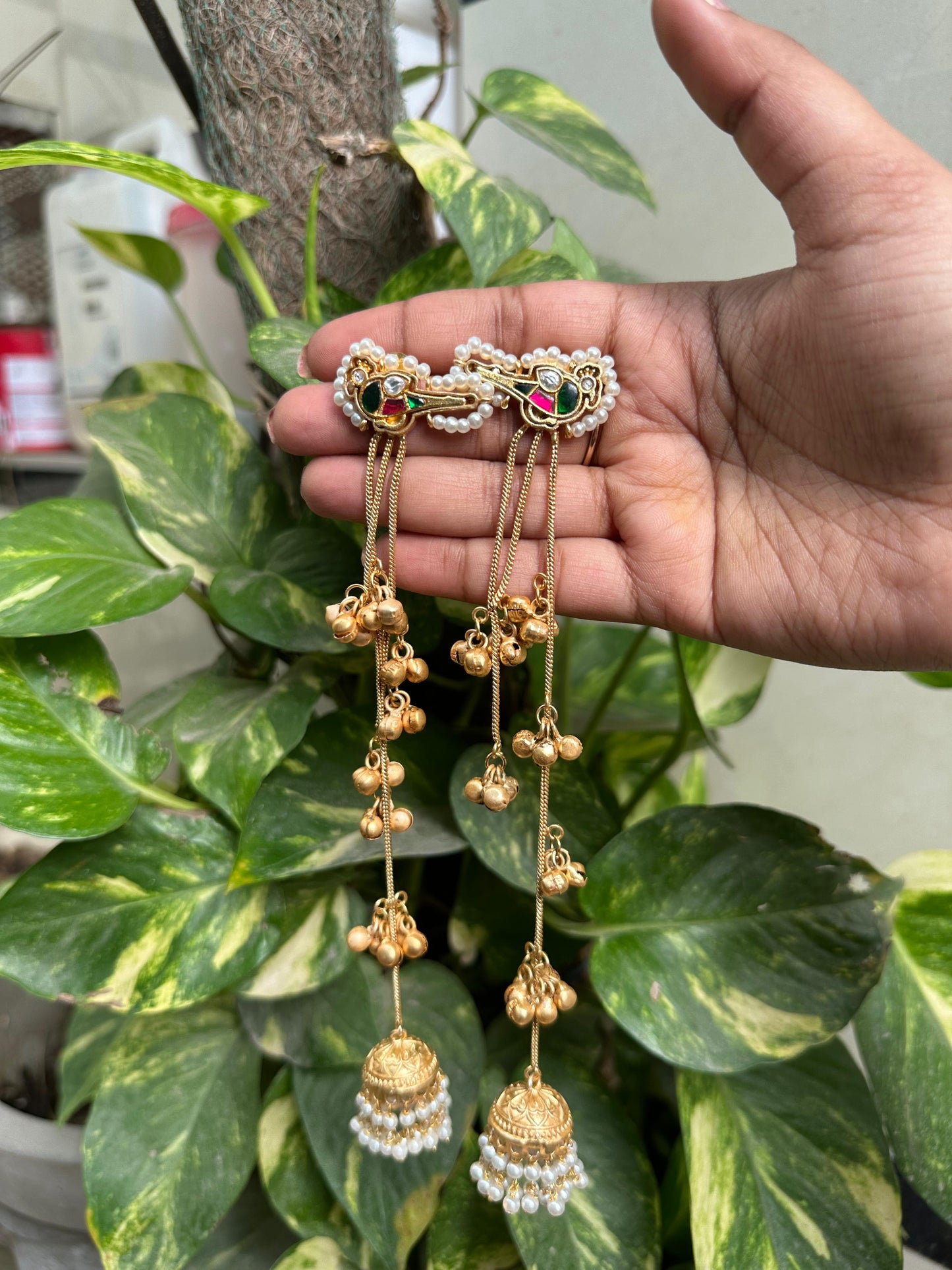 Royal Gold-Plated Jhumka Earrings with Pearl Drops