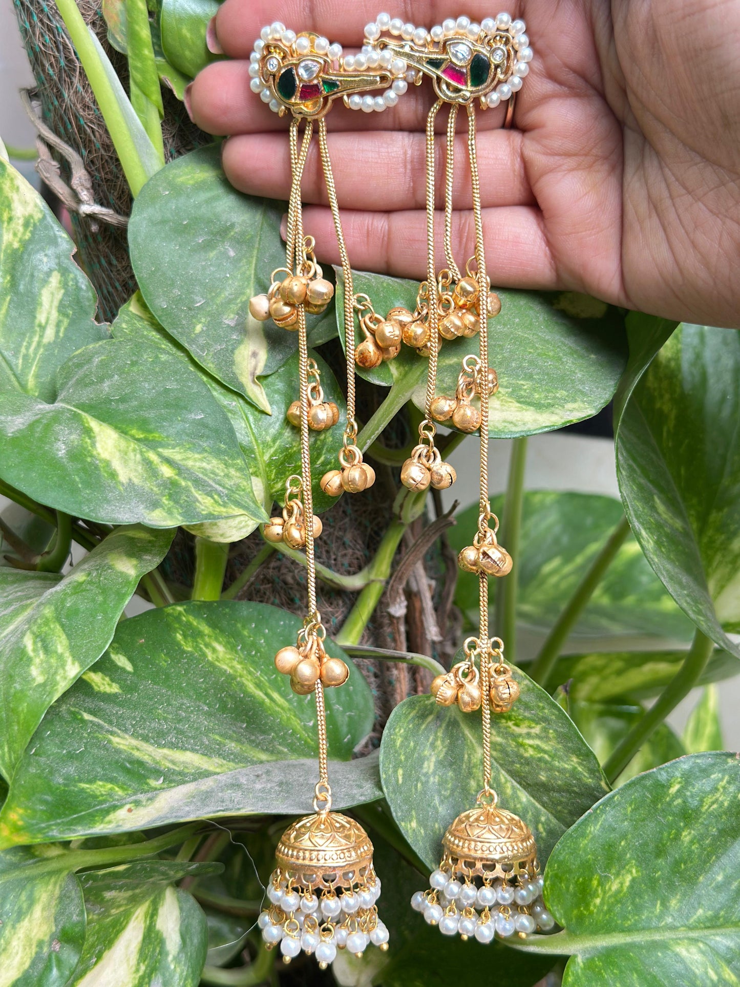 Royal Gold-Plated Jhumka Earrings with Pearl Drops