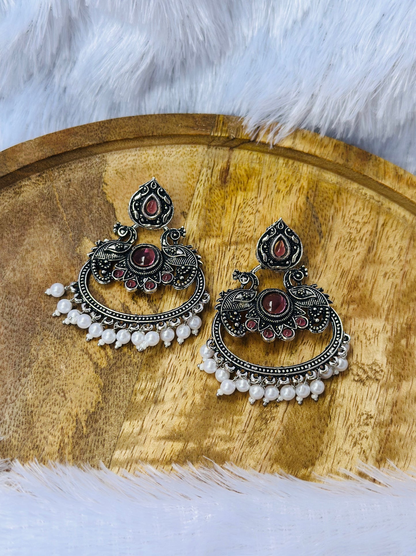 Royal Peacock Oxidized Jhumka Earrings