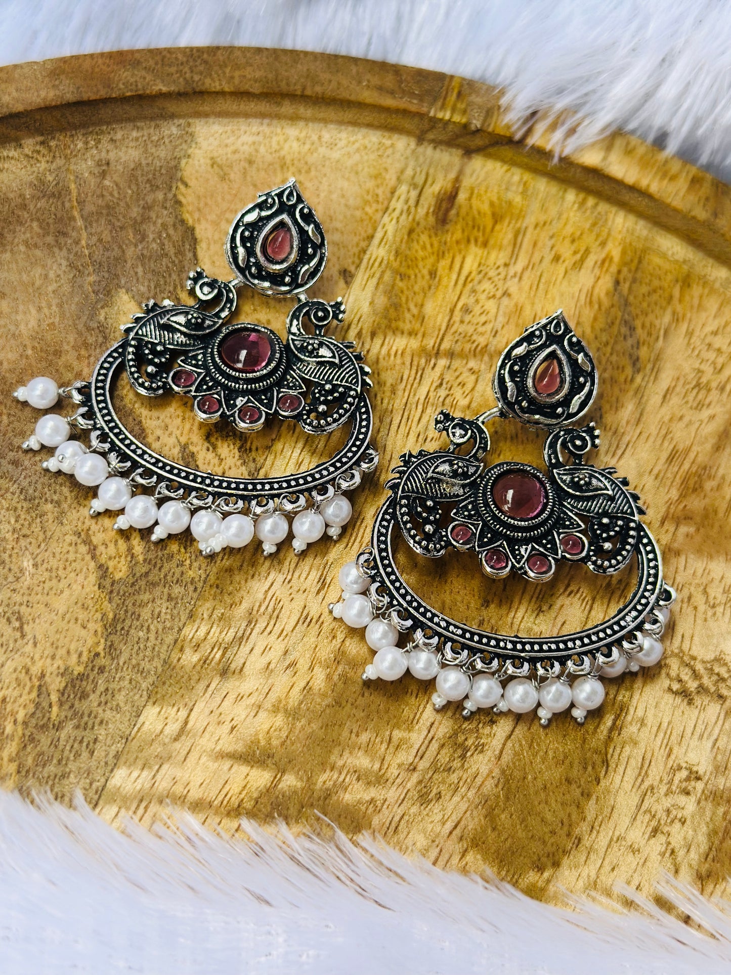 Royal Peacock Oxidized Jhumka Earrings