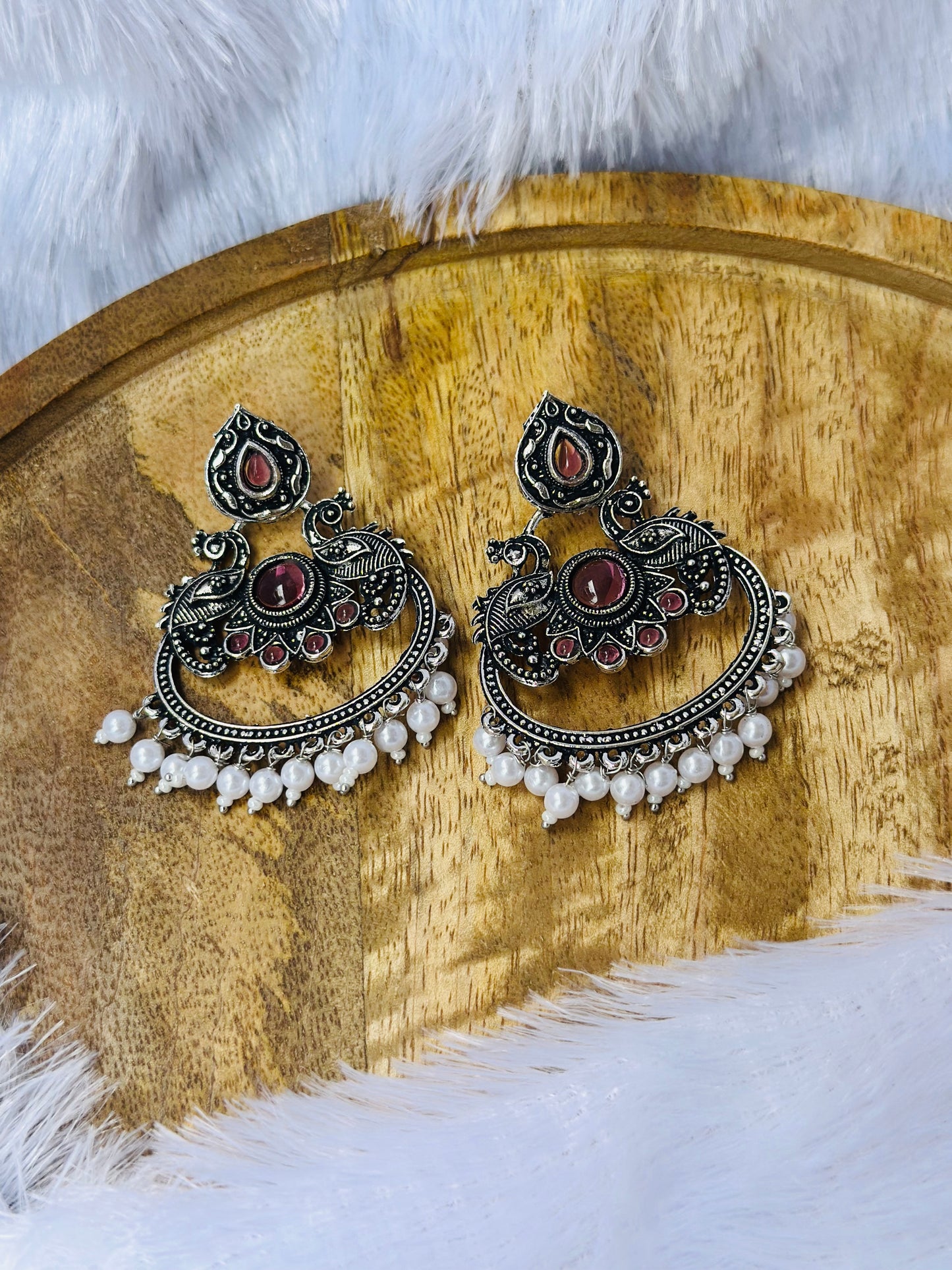 Royal Peacock Oxidized Jhumka Earrings