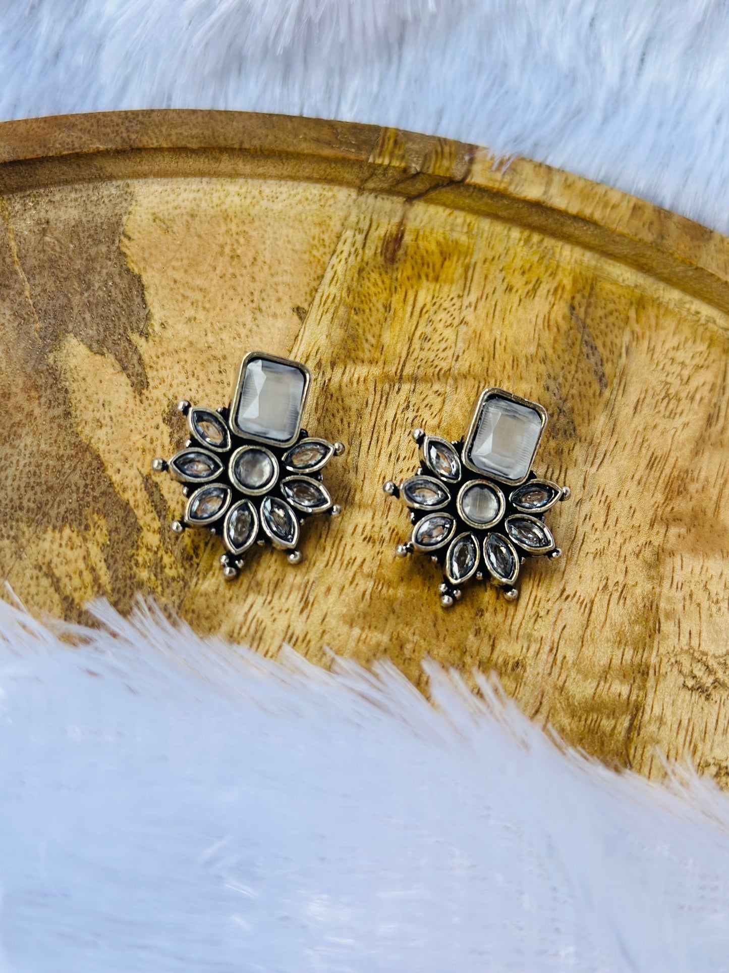 Moonstone Floral Stud Earrings