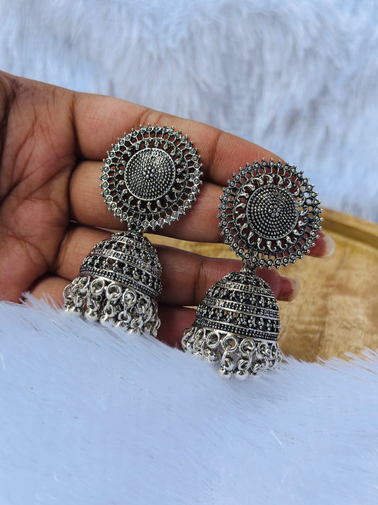 Oxidized Silver Jhumka Earrings