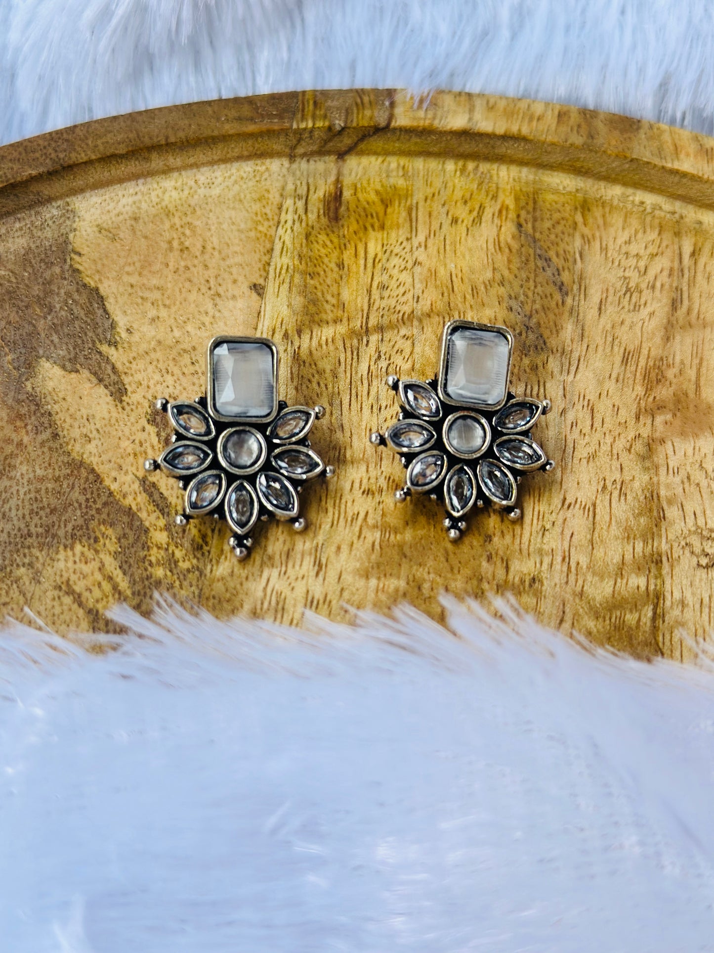 Moonstone Floral Stud Earrings