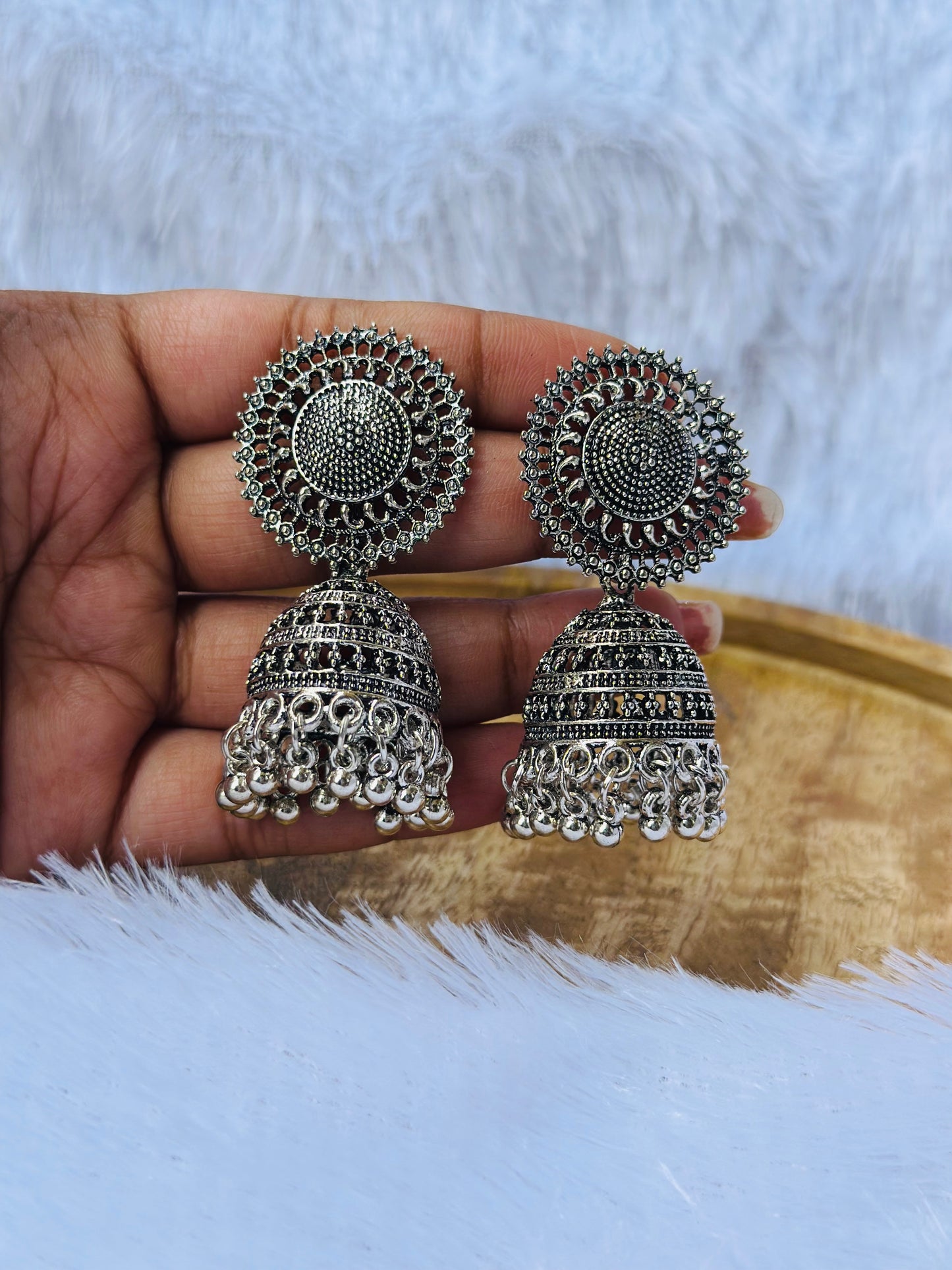 Oxidized Silver Jhumka Earrings