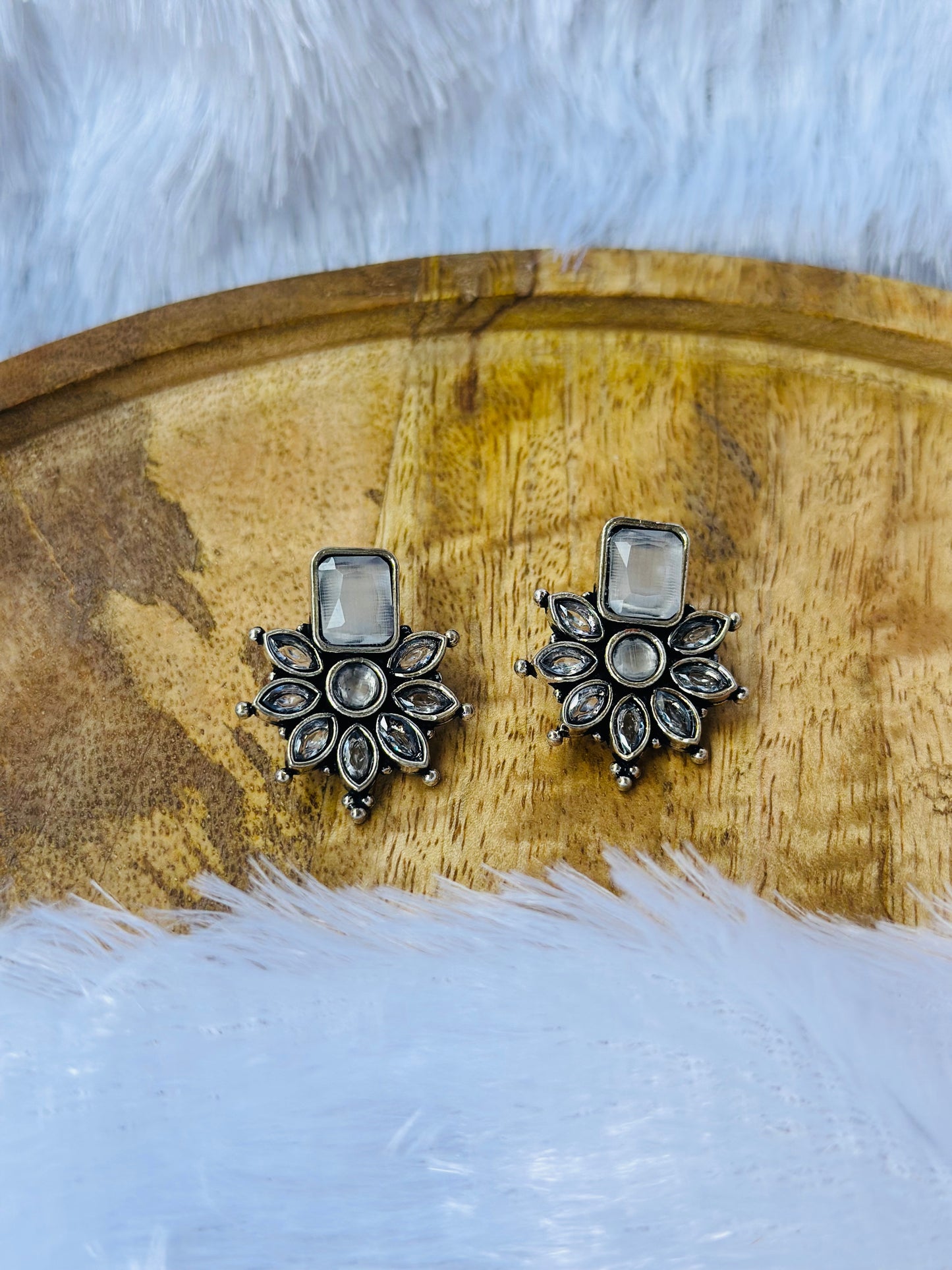 Moonstone Floral Stud Earrings