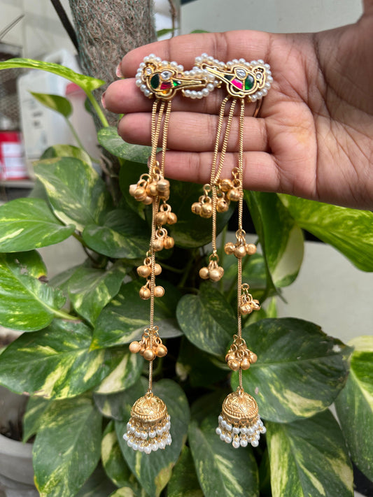 Royal Gold-Plated Jhumka Earrings with Pearl Drops