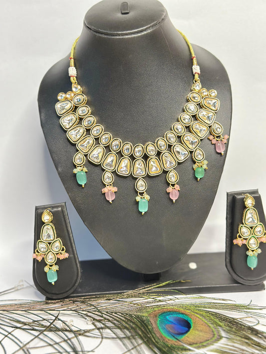 Royal Kundan Stone Necklace Set with Earrings