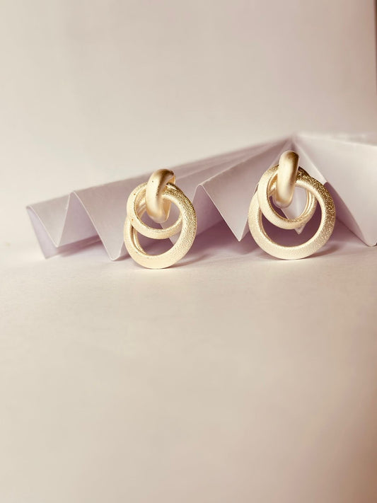Dual Circle Rose Metallic Stud Earrings